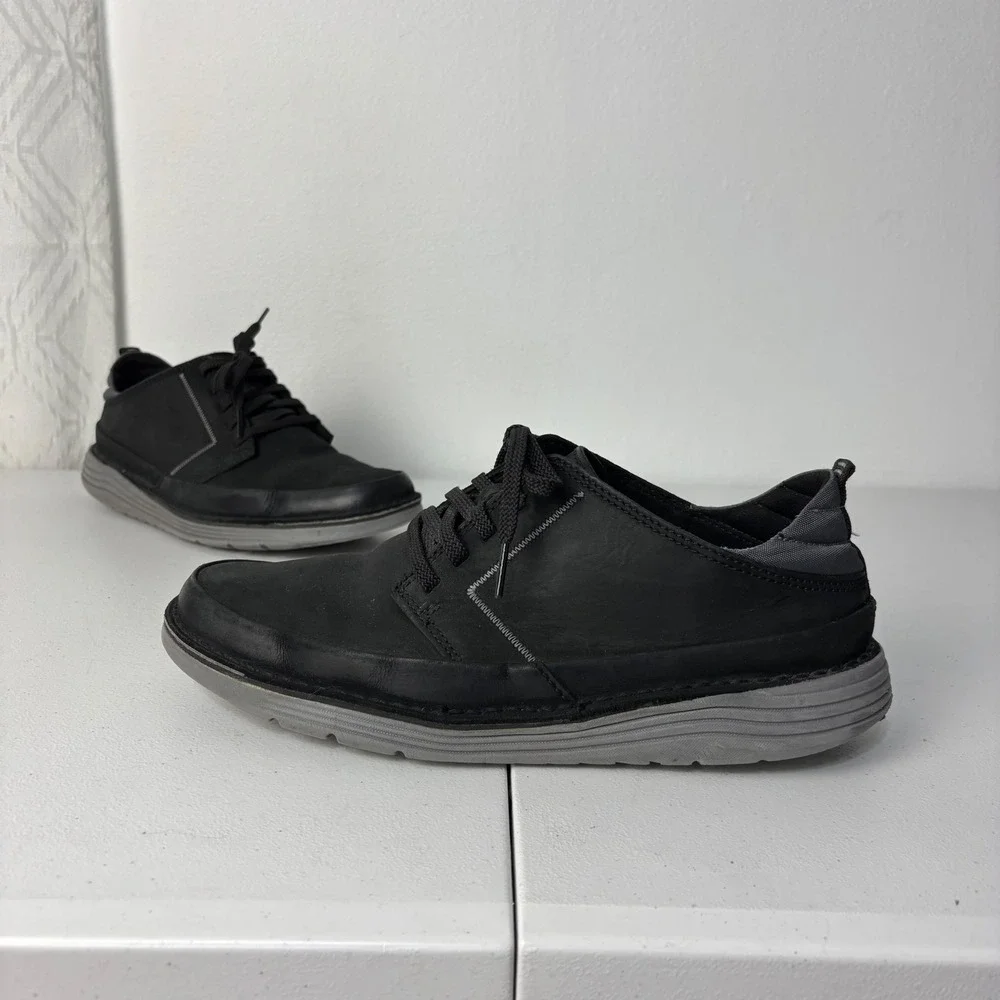 Clarks Mens Brahnz Black Leather Oxford Sneakers 8.5 Gorpcore Tech Casual Shoes